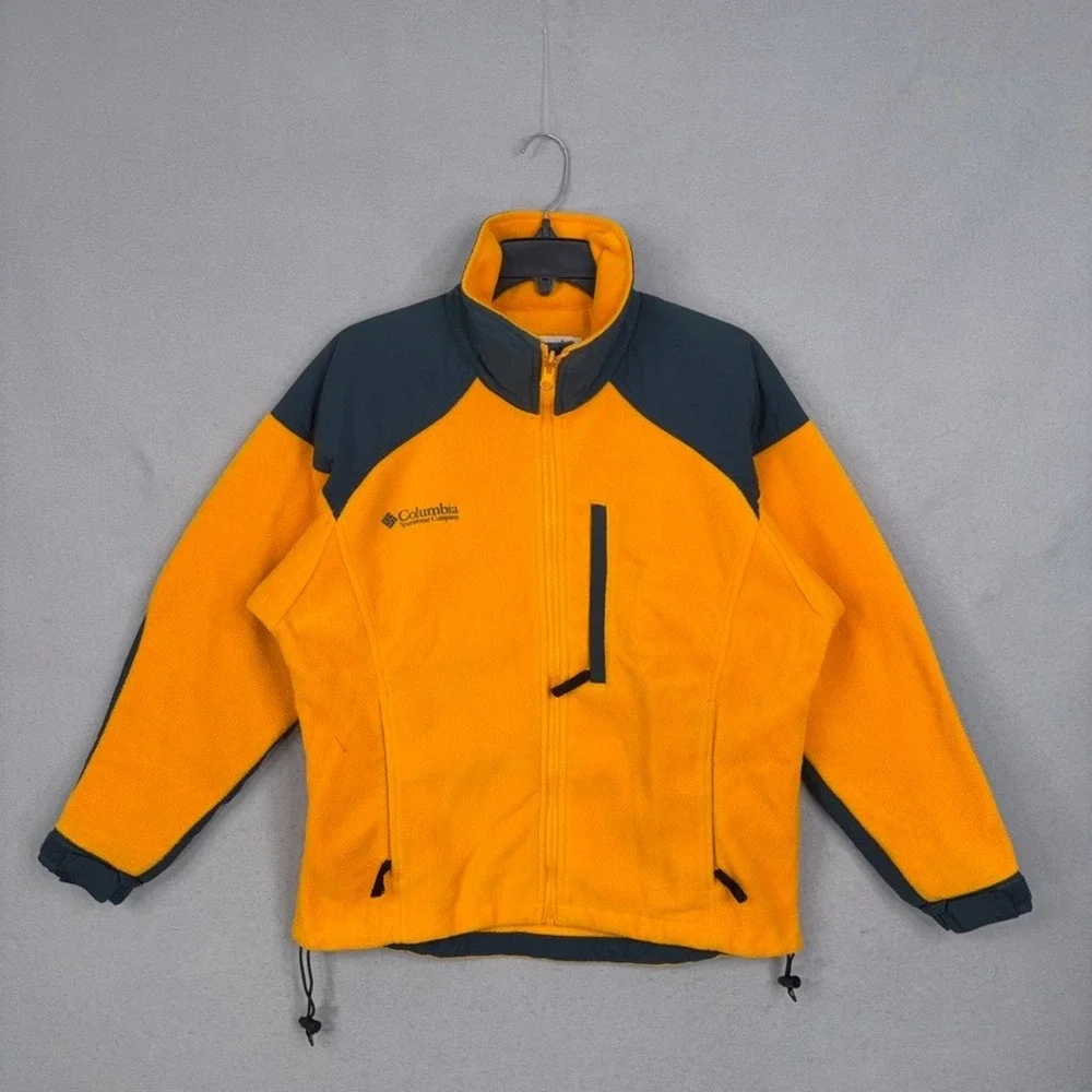 Columbia Fleece Jacket Womens Small Orange Colorblock Full Zip Outdoor Gorpcore